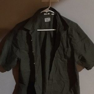 Button up short sleeved dark green shirt